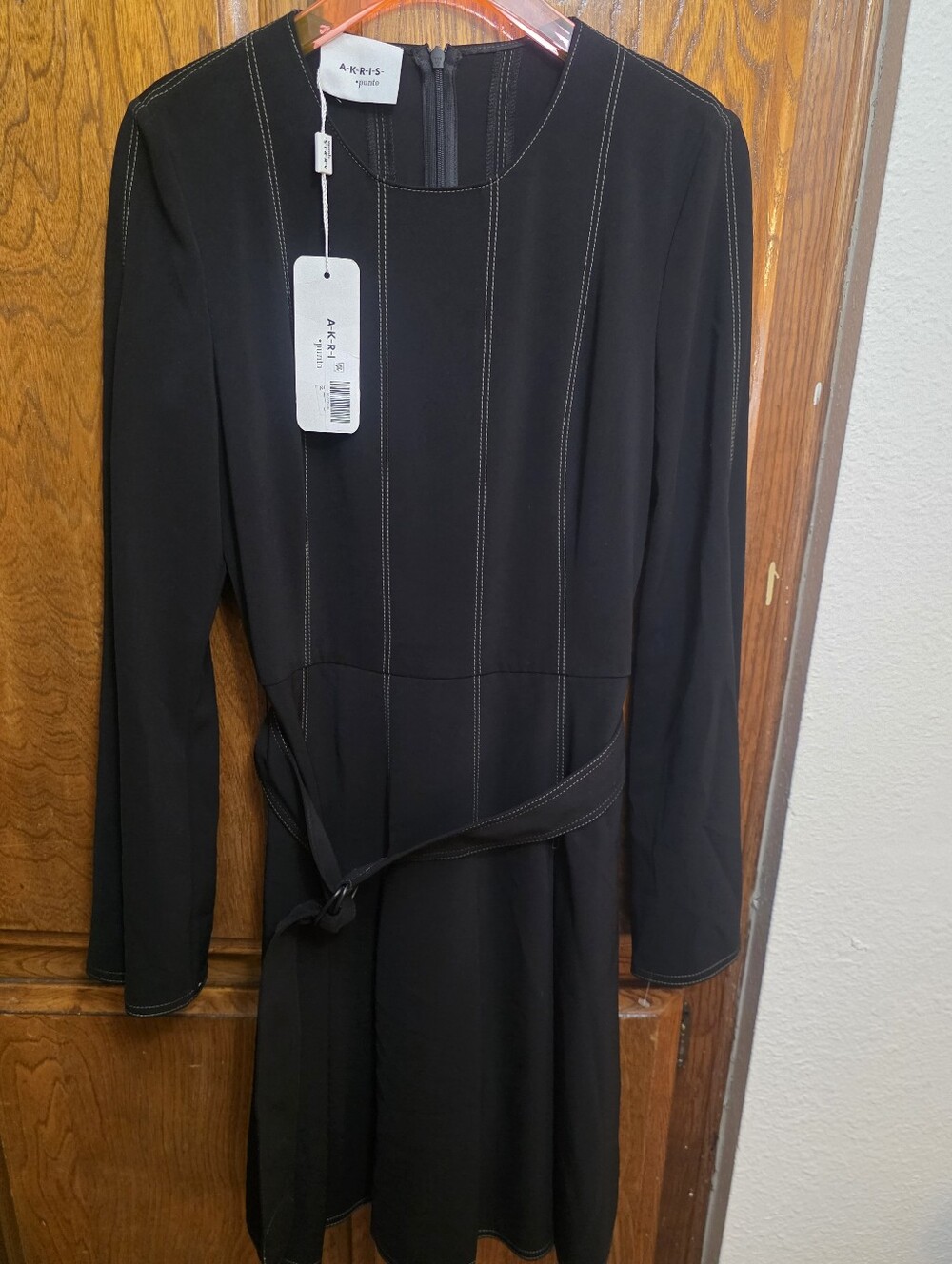 NWT Akris Punto Black Long-Sleeve Belted Dress Size 4